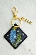 'Larkspur' - Embroidered keychain with July birth flower